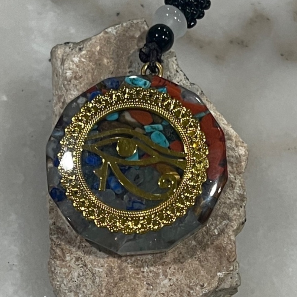 Multi Color Orgone Pendant Necklace Minimalist Chakra Stone Black Cord Gift